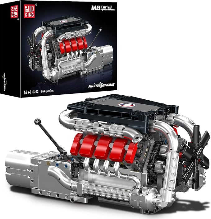 Mould King 10203 V8 Engine Building Blocks Sets V8 Engine Model kit That Run Build Your Own STEM Model Kit Physical Science Experiment Model Best STEM Toy Gifts for 14+/Adult(1169+PCS)