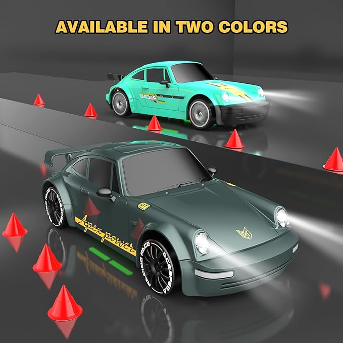 Remote Control Car RC Drift Car 2.4GHz 1:20 Scale 4WD 20KM/H High Speed Remote Control Cars with LED Lights Drifting Tire 2Pcs Rechargeable Batteries Toy Cars for Adults Boys Girls (Gray Green)