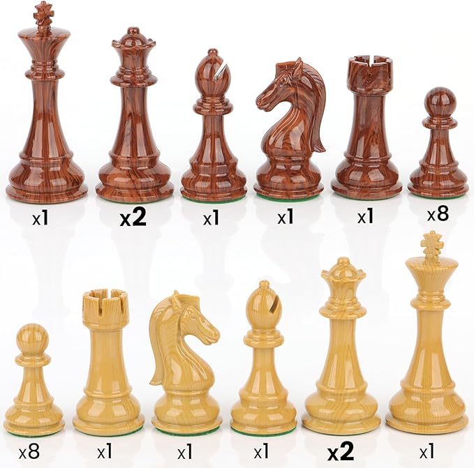 High Polymer Weighted Chess Pieces Only - 3.75'' King - Extra 2 Queens Standard Tournament Chessmen for Chess Board Game or Replacement of Missing Pieces (No Board) Storage Bag Included