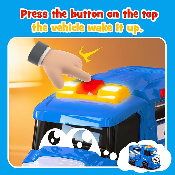 Remote Control Police Car Truck Toy Cars for Toddlers 1-3 with Sirens &amp Flashing Lights Cartoon RC Emergency Vehicle for Kids 3-5 Boys &amp Girls