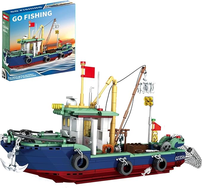 Fishing Boat Building Blocks Sets Boat Sea Fishing Building Blocks Toy Set Collection Decoration Gifts for Boys and Girl Ages 6-12 Years Old and up 582 Pcs