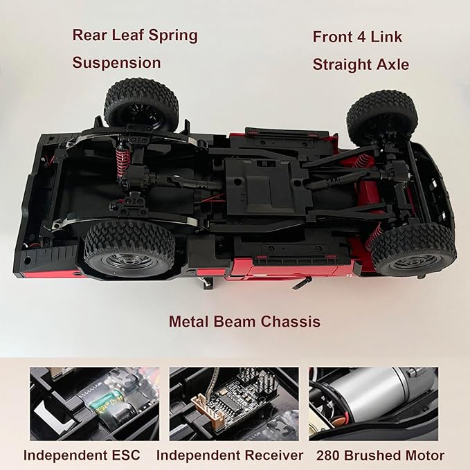 MN82T RC Crawler 1/12 RC Truck with Crane Hook Remote Control Rock Crawler 4x4 All Terrain Hobby Car for Adult 280 Brushed Motor 2 Speed Proportional Control Upgraded ESC and Receiver