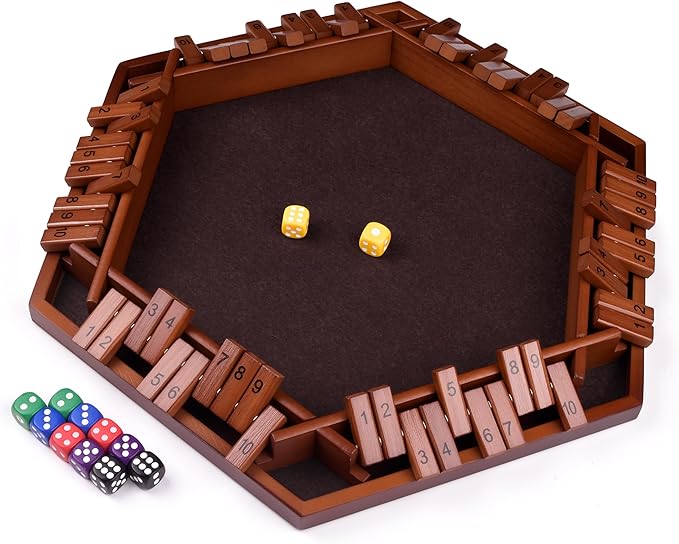 1-6 Players Shut The Box Dice Game 10 Numbers Traditional Wooden Pub Bar Board Gam for Classroom Party or Pub