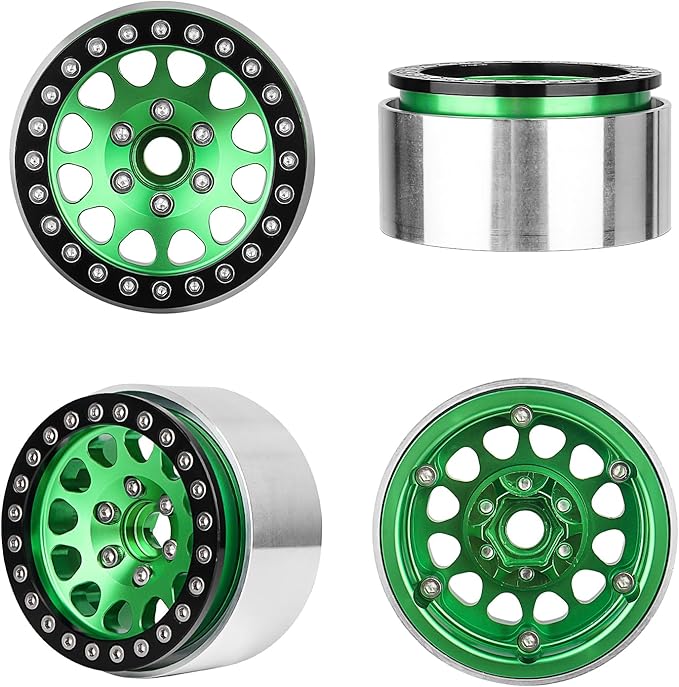 HobbyPark Aluminum 1.9 Beadlock Wheels for 1/10 Scale RC Crawler Compatible with Traxxas TRX4 Axial SCX10 Redcat Gen 8 RC4WD 4pcs (Green &amp Black)