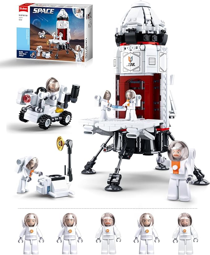 Rocket Building Set with Mars Rover &amp 5 Astronaut Minifigures City Space Rocket Launcher Building Kit for STEM Role-Play Gift Kids Toys for Boys 8-12 Compatible with Lego City Space 733 PCS