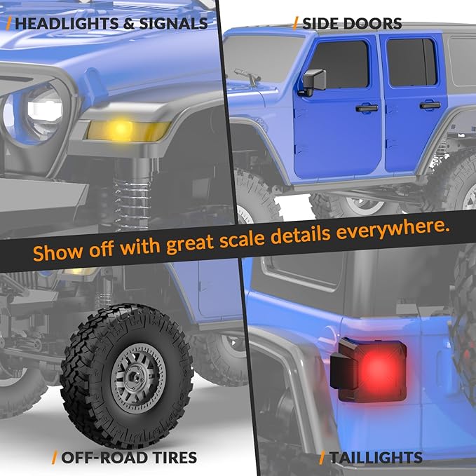 RCS24 Off Road 1/24 RC Truck 4x4 Off Road Crawler Climbing Vehicle All Terrain RC Monster Truck Remote Control Car with Bright Headlight 2 Batteries Waterproof Hobby RTR (Blue)