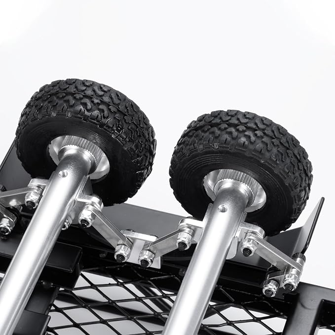RC Trailer for Hauling Behind Car - Metal Hitch Mount Trailer with 4 Tires Heavy Duty Truck and RC Rock Cars Trailer for 1/18 RC Crawler TRX4M Defender Bronco K10 High Trail F150