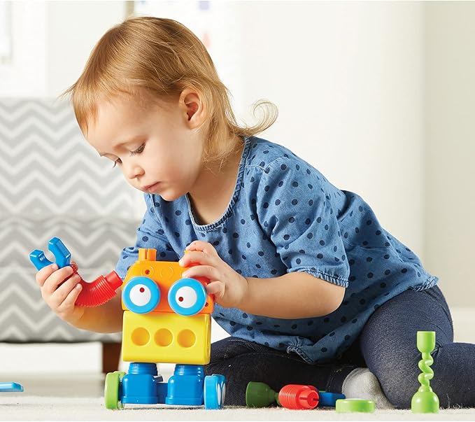 Learning Resources 1-2-3 Build It! Robot Factory - Building Toys Early Engineering and Science STEM Activities Fine Motor Skills Toddler Explorer Kit Construction Bots Boys and Girls Gifts