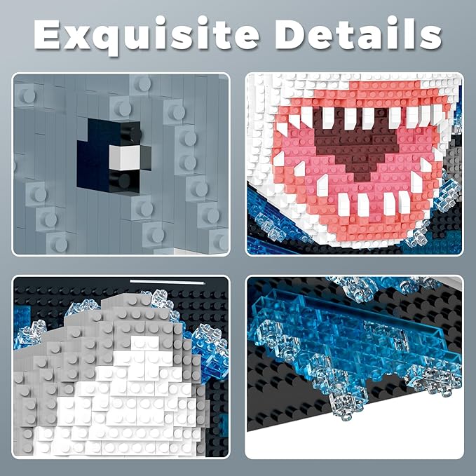 Loyratche Shark Animal 3D Wall Art Micro Mini Building Blocks Set Unique Home Wall Decor or Table Display Ideal Birthday Toy for Adults
