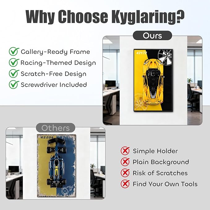 Kyglaring Display Wallboard Compatible with Lego Technic Ferrari Model Car Kit Building Set 42172