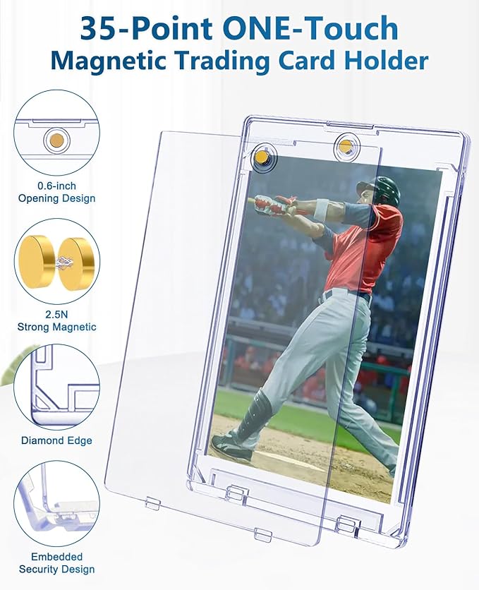 100ct Magnetic Trading Card Holders: 35pt One Touch Card Holder U-V Protection Hard Plastic Magnetic Cards Case for Sports Game Football Baseball Cards