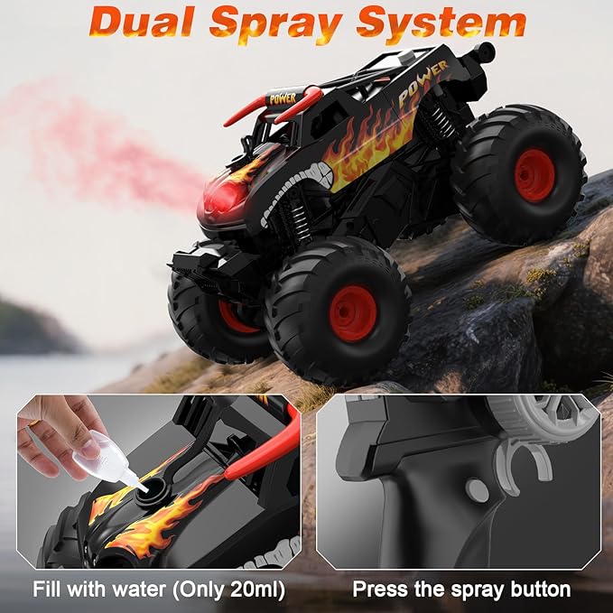 Amphibious Remote Control Car 4WD | Waterproof RC Cars with Dual Spray Mist &amp Led Lights1:16 RC Monster Truck for All Terrain Off-Road Pickup Toys Gifts for Boys/Girls Age 8-12+