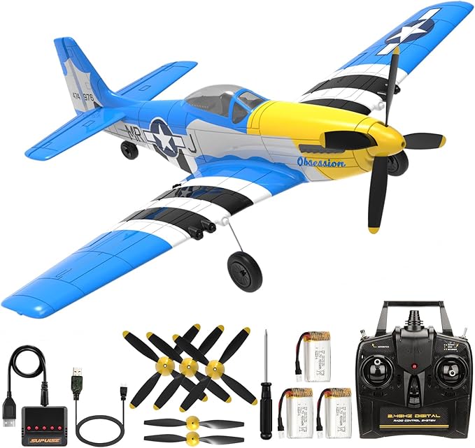 Remote Control Airplane for Adults P51 Mustang 4 Channel RC Plane with 6-Axis Gyro Aerobatic WW2 Warbird Fighter Glider Park Flyer Gift