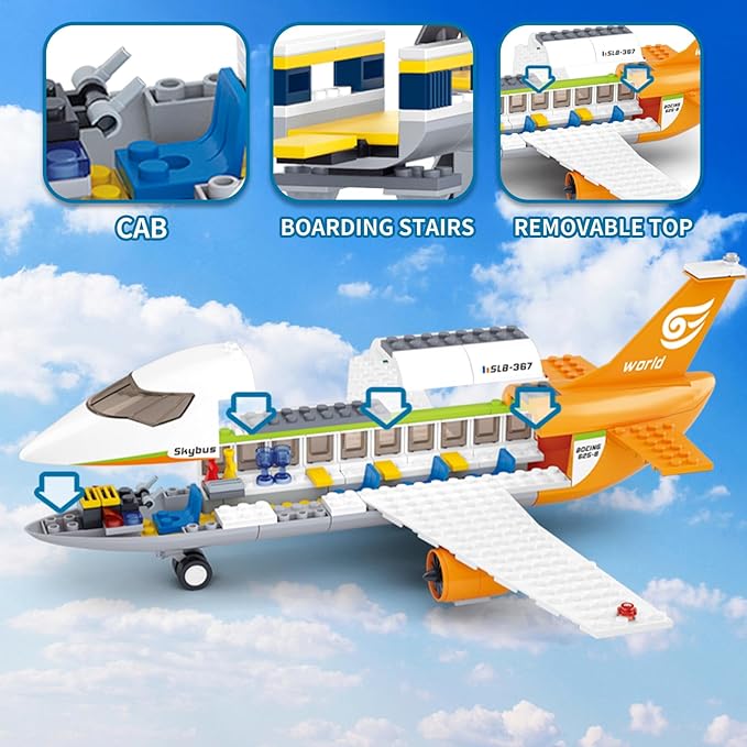 Airplane Building Set City Airport Passenger Plane Toy Compatible with Lego Plane with an Airplane Control Tower Terminal Baggage Cart 8 Minifigures