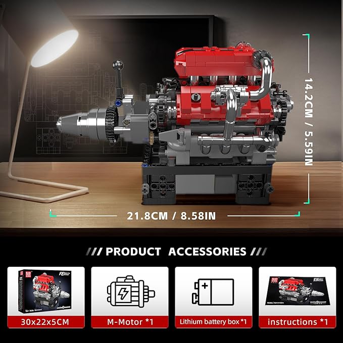 Mould King 10204 V8 Engine Model That Works - Build Your Own V8 Engine Toy 8-Cylinder Petrol Car Engine Replica Model Building Kit for Adult (750 PCS)