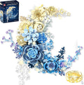 Moon Flower Building Set for Adults - 934 Pcs Light Up Botanical Kit with Lisianthus &amp Roses Artificial Flower Decoration for Home Bedroom Office Shelf Unique Gifts for Flower Lover