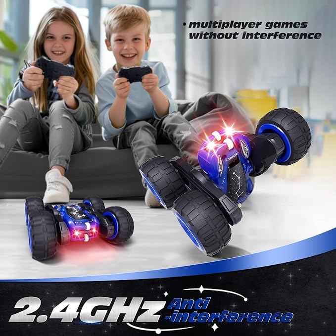 Tecnock Remote Control Car 2.4GHz RC Cars with USB-C Easy Charging 4WD Double Sided 360° Rotates and Flips RC Stunt Car Toys Gift for Boys and Girls Ages 6-8 8-12