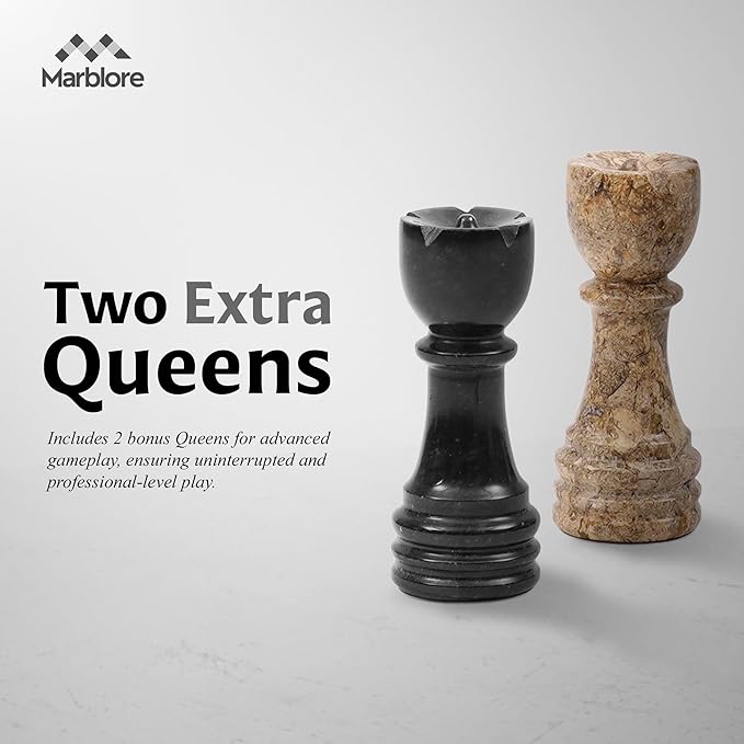 Marble Chess Set 12 Black &amp Coral with 32 Chess Pieces &amp 2 Extra Queens Board Games for Adults Luxury Chess Board &amp Valentines Day Gift for him