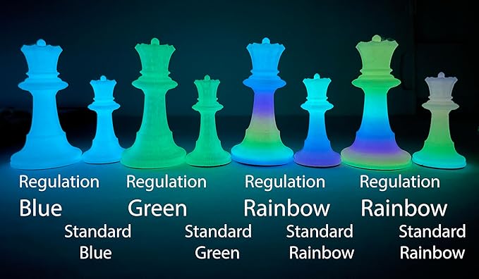 Dam Merch's LED Illuminated Glow in The Dark Chess Set - Made in USA (Standard Rainbow + Blue)