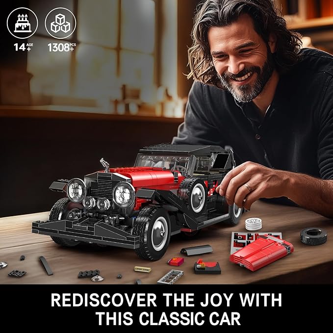 Mould King 10114 Classic Cars Building Kits MOC Vintage Car Model Building Blocks Set Gift for Age 14+/Adult Collections Enthusiasts(1308+ Pieces Static Version)