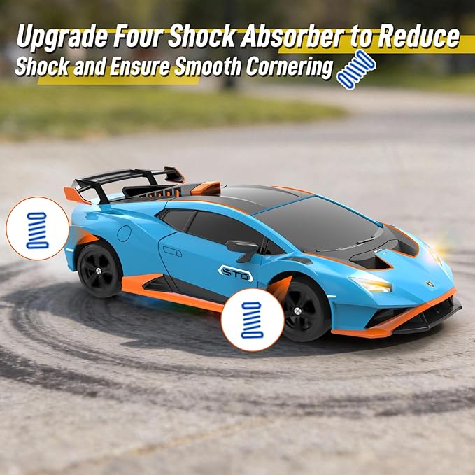 YONCHER RC Drift Car Remote Control Car for Kids Lamborghini Officially Licensed 1:24 20KM/H 4WD with Lights Fast Racing Toy Car for Boys Girls Blue