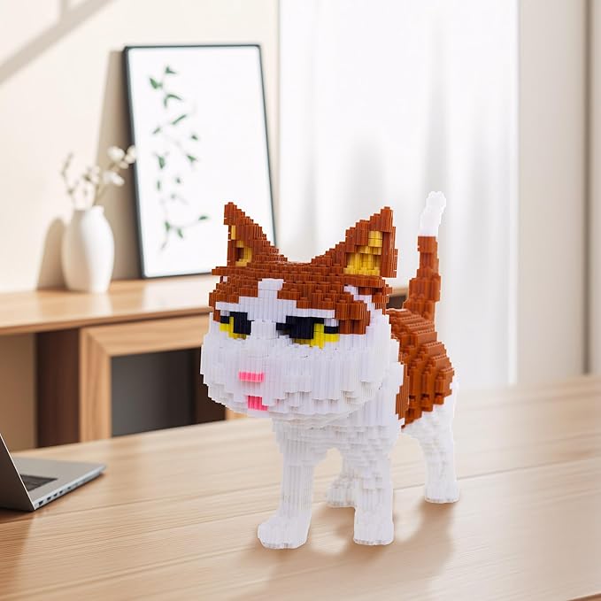 Cat Micro Building Blocks Set Animal Yellow Cat DIY Mini 3D Building Toy Bricks Kit Gift for Adults and Kids4800 Pieces