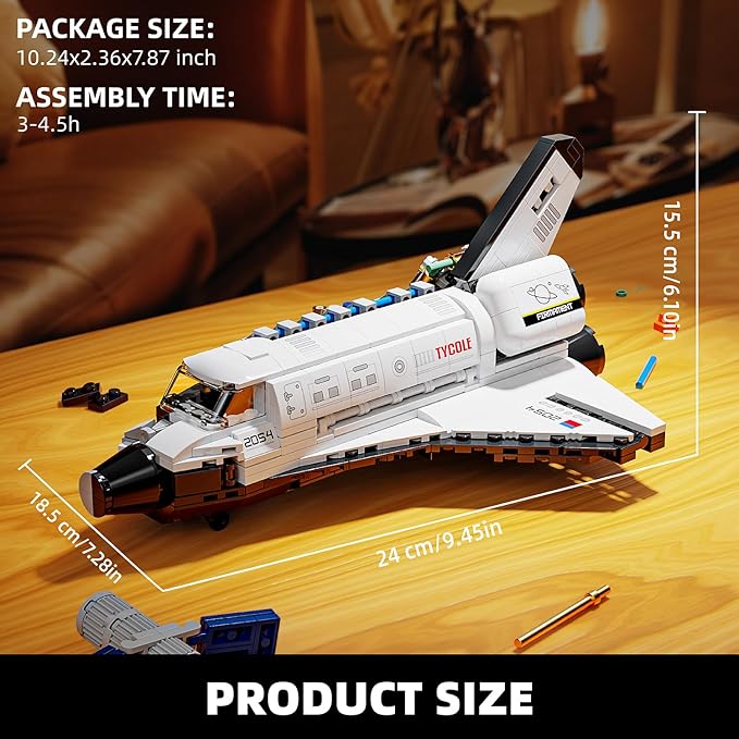 Space Shuttle Building Block Set -Spaceship Building Toy with Stretchable Satellite Translucent Design Collection for Home Office Decor Christmas Birthday Gift for Adults &amp Boys 8-12 (536PCS)