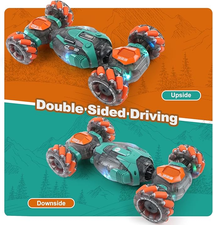 Gesture Sensing RC Stunt Car for Kids - 2.4Ghz Remote &amp Hand-Controlled Toy Birthday Gifts for Boys 6 7 8 9 10 11 12 Year Old Twist Off-Road Vehicle with Lights &amp Music