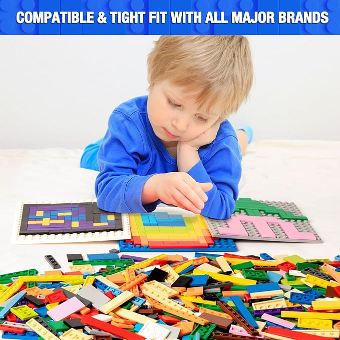 1200 Pieces Flat Pieces 9 Sizes Classic Moc Parts and Pieces Tiles Expansion Set - Compatible with All Major Brands Building Bricks Bulks for Smooth Surface Dark Grey