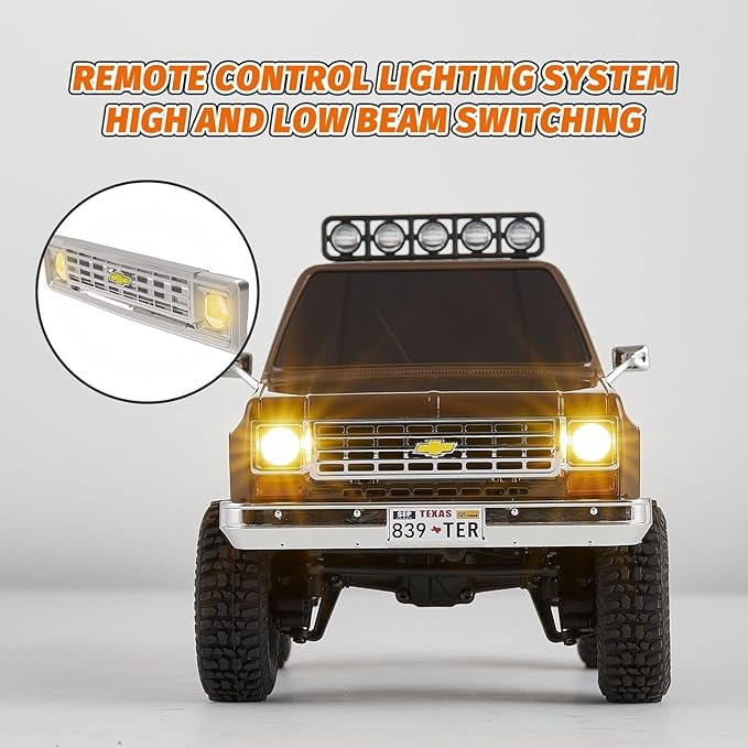 FCX24 FMS 1/24 K5 Chevy Blazer RC Crawler Officially Licensed Mini RC Car Pick Up Truck &amp SUV 2 in 1 4WD 8km/h 2 Speeds Switch Off-Road RC Model with LED Lights for Adults (Orange)