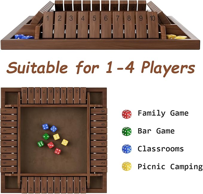 Shut The Box Game Wooden 1 2 3 4 Players Shut The Box Board Games with 8 Dice Math Addition and Pub Close The Box Game Wodden for Kids &amp Adults 12 Inch