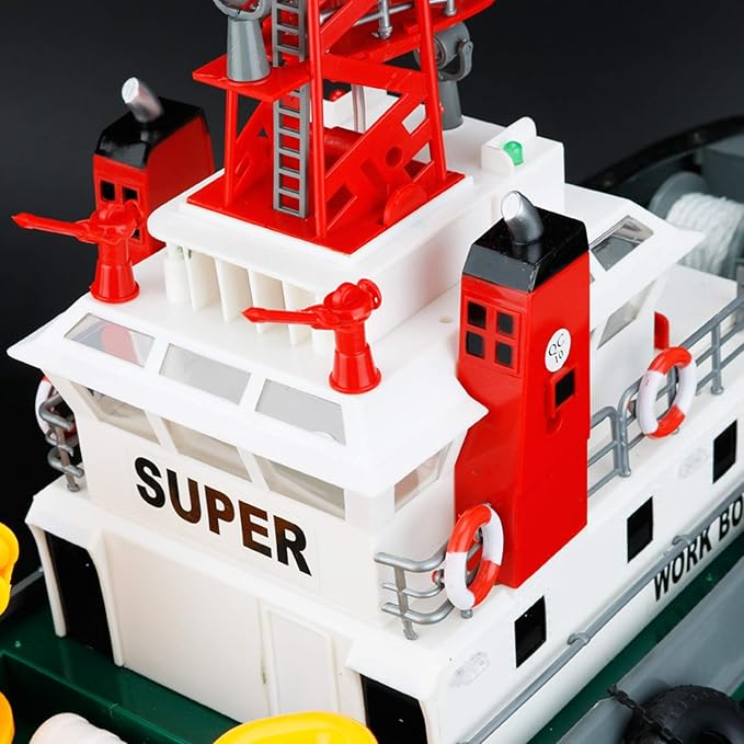 POCO DIVO US Seaport Super Work Boat RC Tugboat 2.4Ghz Radio Control Tug Boat Tow Model 23 Harbor Fire Fighting Ship Rescue Spurt Water Fireboat