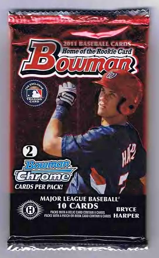 2011 Bowman Baseball Pack - 10 Cards Per Pack Including 2 Chrome Cards - Look for Rookie Cards of Bryce Harper &amp Mike Trout