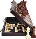 15 Magnetic Wooden Chess Set - Folding Portable Travel Chess Board - Hand Carved Pieces - Foam Storage Slots - 2 Extra Queens - Tournament and Beginner Play - Adults and Kids