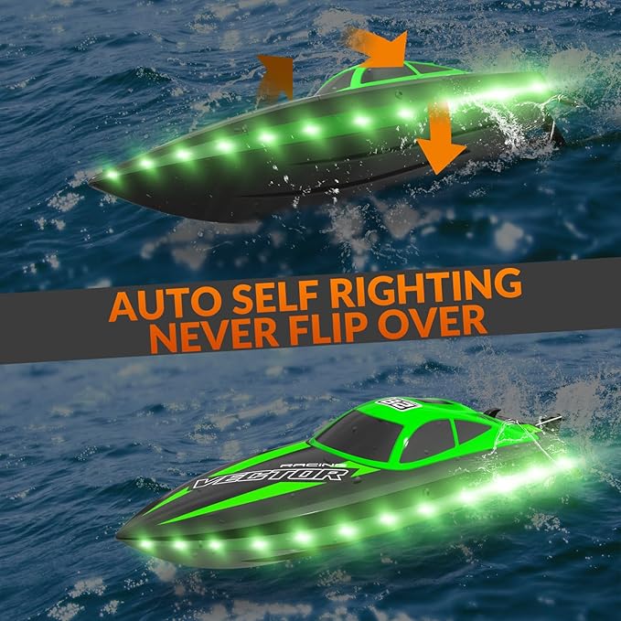 VOLANTEXRC RC Boat 20MPH Fast Remote Control Boat for Adults 2.4Ghz Toy Boats for Pools and Lake with 2 Rechargeable Batteries Toys Gifts for Adults with Light Green