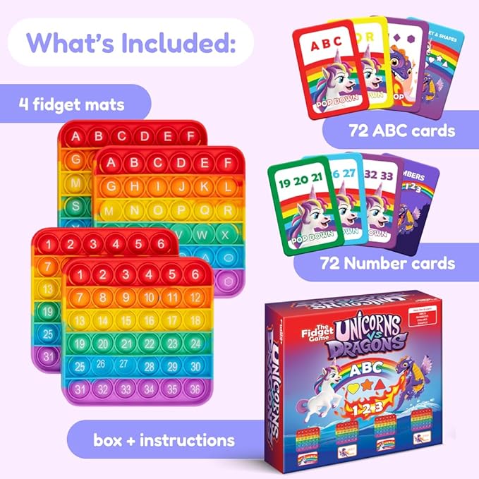 THE FIDGET GAME Unicorns vs Dragons Fun Educational ABC Toys to Learn Alphabet Numbers Shapes &amp Colors Interactive Learning Tools for Pre-K &amp Kindergarten