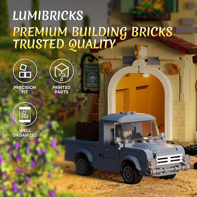 Farm Vineyard-Estate Lighting Building-Bricks-Set - 2800 Pcs Winery Chateau House Collection LED Light Wine Cottage Model Display Set for Adults and Farm Series Building Collectors