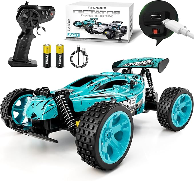 Tecnock RC Cars Remote Control Car for Kids 1:18 Scale 20 KM/H 2WD Offroad Buggy 2.4GHz RC Racing Car with USB-C Easy Charging &amp 50 Mins Playtime Toys Gifts for Boys &amp Girls