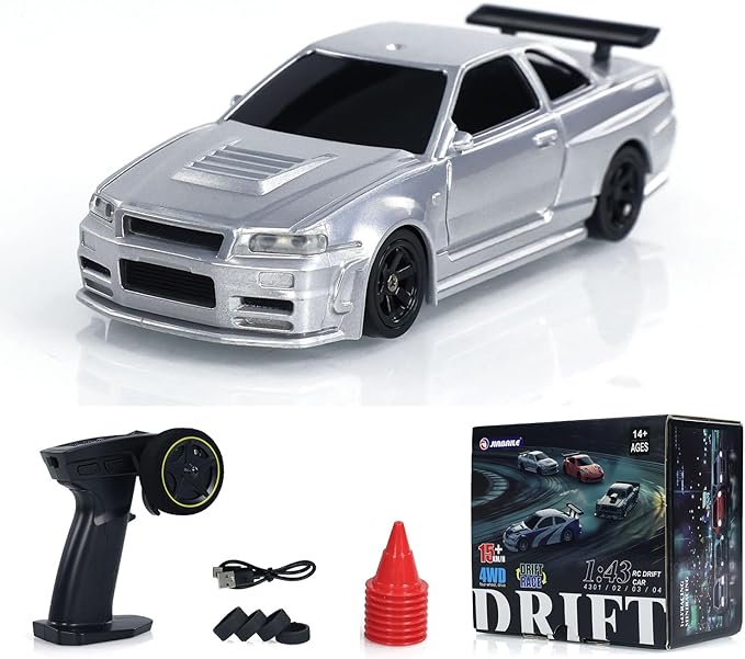 TOUCAN RC HOBBY Remote Control Mini Drift Car 1:43 Race Car Toy Radio Lights Traffic Safety Cone Without a Gyro SilverUS in Stock
