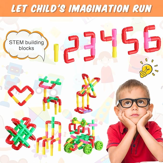 Libima 300 Pcs Tubular Pipes Building Blocks for Kids Over 6 Years Old Stem Building Toy Colorful Tube Pipe Toy Construction Set for Toddlers Educational Preschool Learning