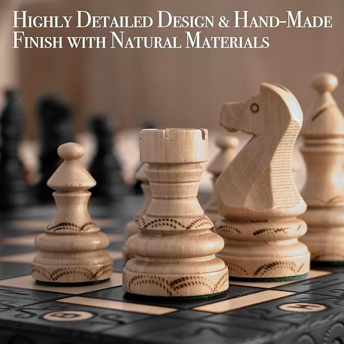 Wegiel Imperator 21-Inch Luxury Wooden Chess Set for Adults and Kids - Handcrafted from Premium Beech and Birch Wood - Unique Folding Design with Chess Piece Storage BlackImperator - Black