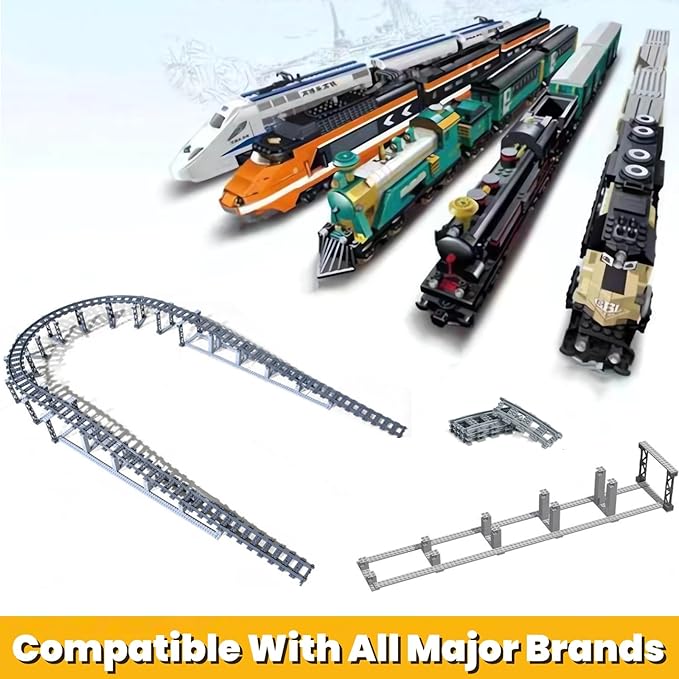 Finger Rock City Train Tracks Building Block Set 212 Pcs Flexible Rails Train Track Railroad Expansion Accessory Set Uphill and Downhill Straight Curved Tracks