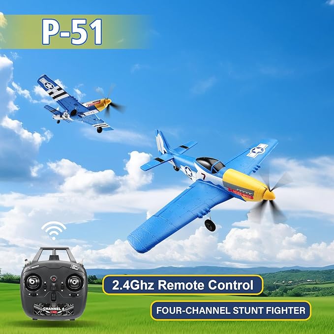 jaming RC Plane 4 Channel P-51D Mustang Fighter for Adults and Kids4 Channel Remote Control Airplane RTF with 6-Axis Gyro3D Aerobatics2.4GHz Radio Controlled Aircraft for Beginners
