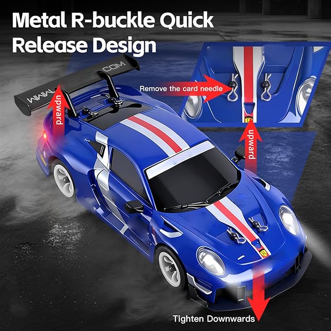 Wltoys 284019-A RC Drift Car 1:28 Scale 30KM/H High Speed RC Drift Car with LED Lights Gyroscope and Professional Chassis 2.4GHz 4WD RTR Rally Cars for Teens Adults (Blue)