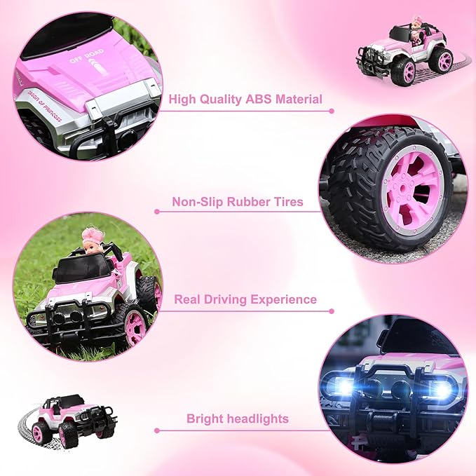 Remote Control Car for Girls Pink RC Car with Doll and Sticker for Ages 6-10 Years Old Girls 80 mins with Rechargeable Battery 1:16 Scale 2.4GhzOX11S Perfect Christmas Birthday Gifts for Grils