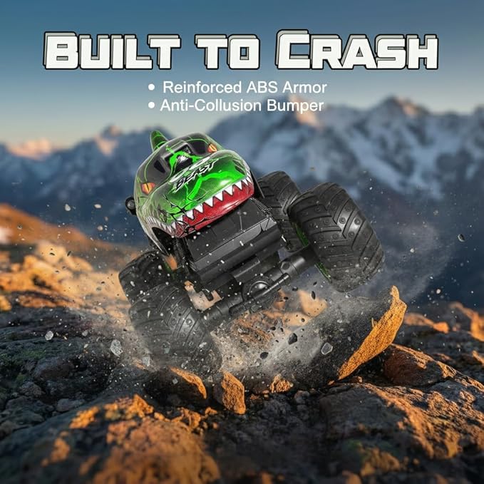 Remote Control Dinosaur Car for Boys 8-12 Sturdy 1:20 Scale RC Monster Truck with LED Lights &amp Roaring Sound 2.4GHz All Terrain Off Road Toy Vehicle Birthday Easter Gifts for Kids 8-12(Green)