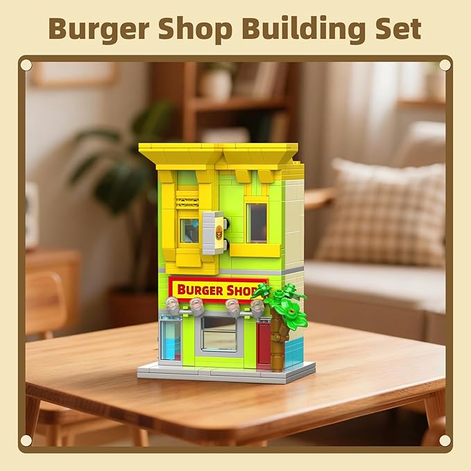City Burger Shop Building Set Tiny House Building Blocks Decor Model Kit MOC Street View House for Adults Teens Age 14+ TV Fans (342 PCS)