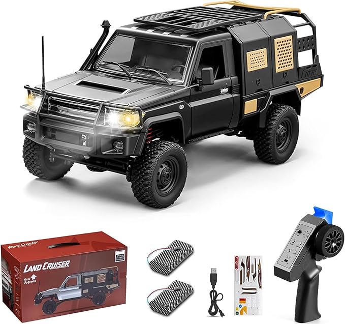 MN82S RC Rock Crawler 2.4Ghz Toyota Remote Control Truck 4WD 2 Speeds Switch RC Crawler Off-Road Pick-up with 2 Upgraded 1200mah Battery 1/12 Scale Trucks (MN82S-Black)