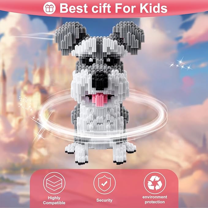 Schnauzer Dog 7100 Piece Micro Building Blocks Set for Teens &amp Adults – Advanced 3D Construction Kit STEM Fine-Motor Skill Toy Birthday Family Indoor Creative Play