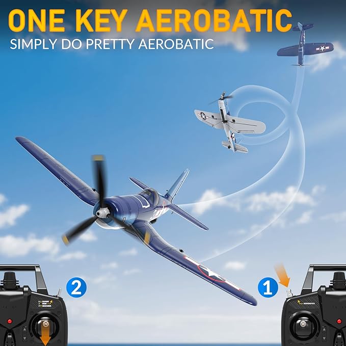 RC Planes for Adults 4 Channel RTF F4U Corsair RC Airplanes Fighters with 6-Axis Gyro 3 Flight Modes and One-Key Aerobatic Function Wingspan 400mm Suitable for Outdoors and Gifts